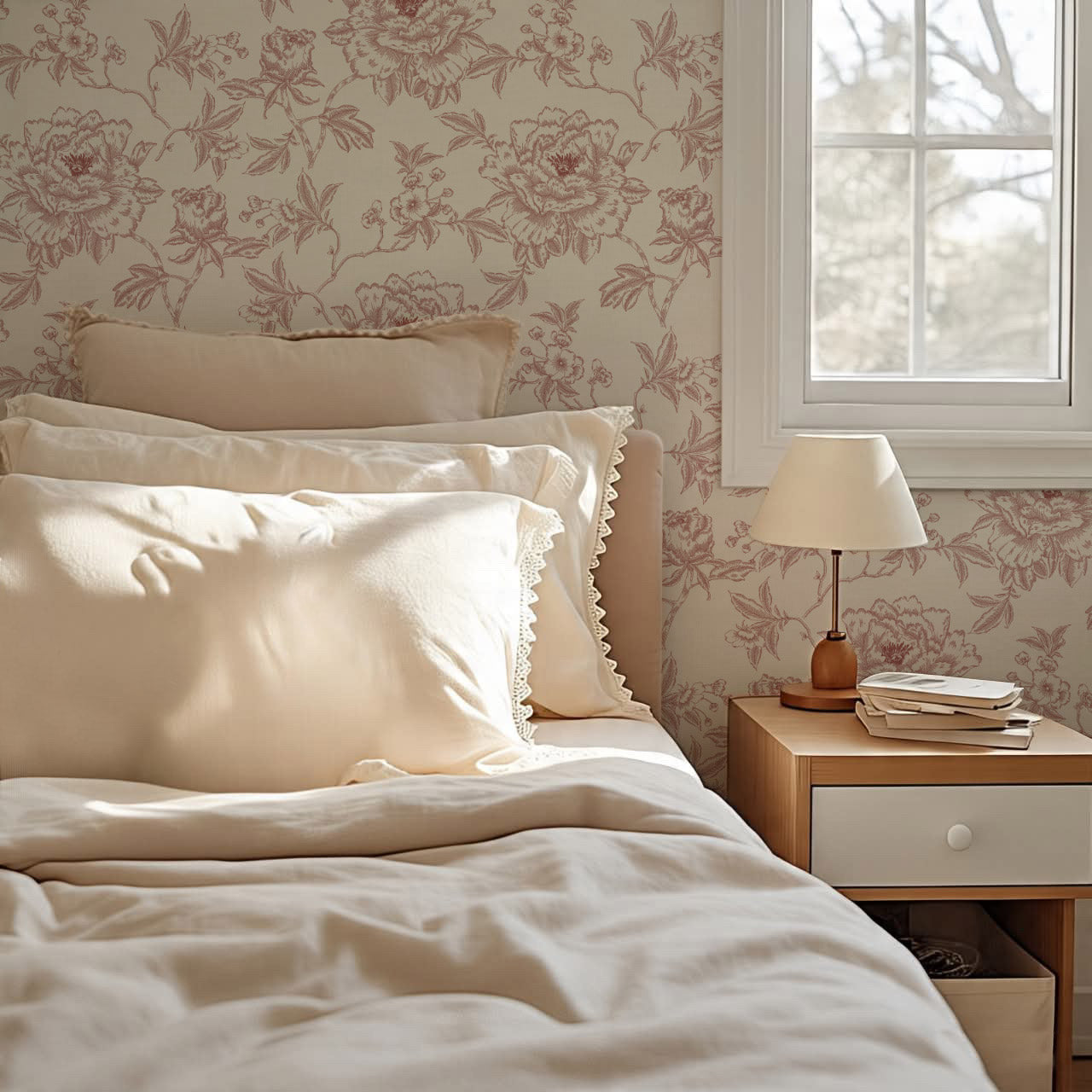 Ellesandra Burgundy Peonies Wallpaper