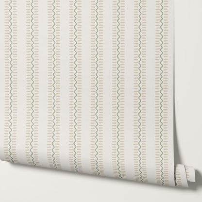 Elliott Stripes Green Tan Wallpaper