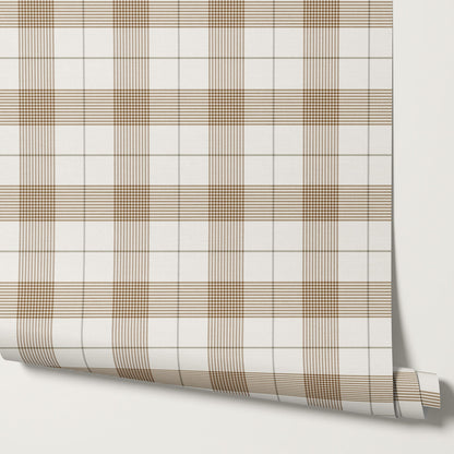 Elodie Taupe Plaid Gingham Tartan Wallpaper