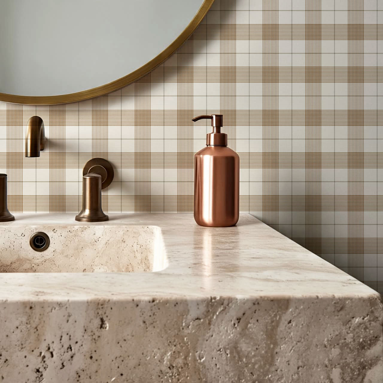 Elodie Taupe Plaid Gingham Tartan Wallpaper