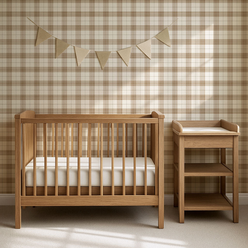 Elodie Taupe Plaid Gingham Tartan Wallpaper