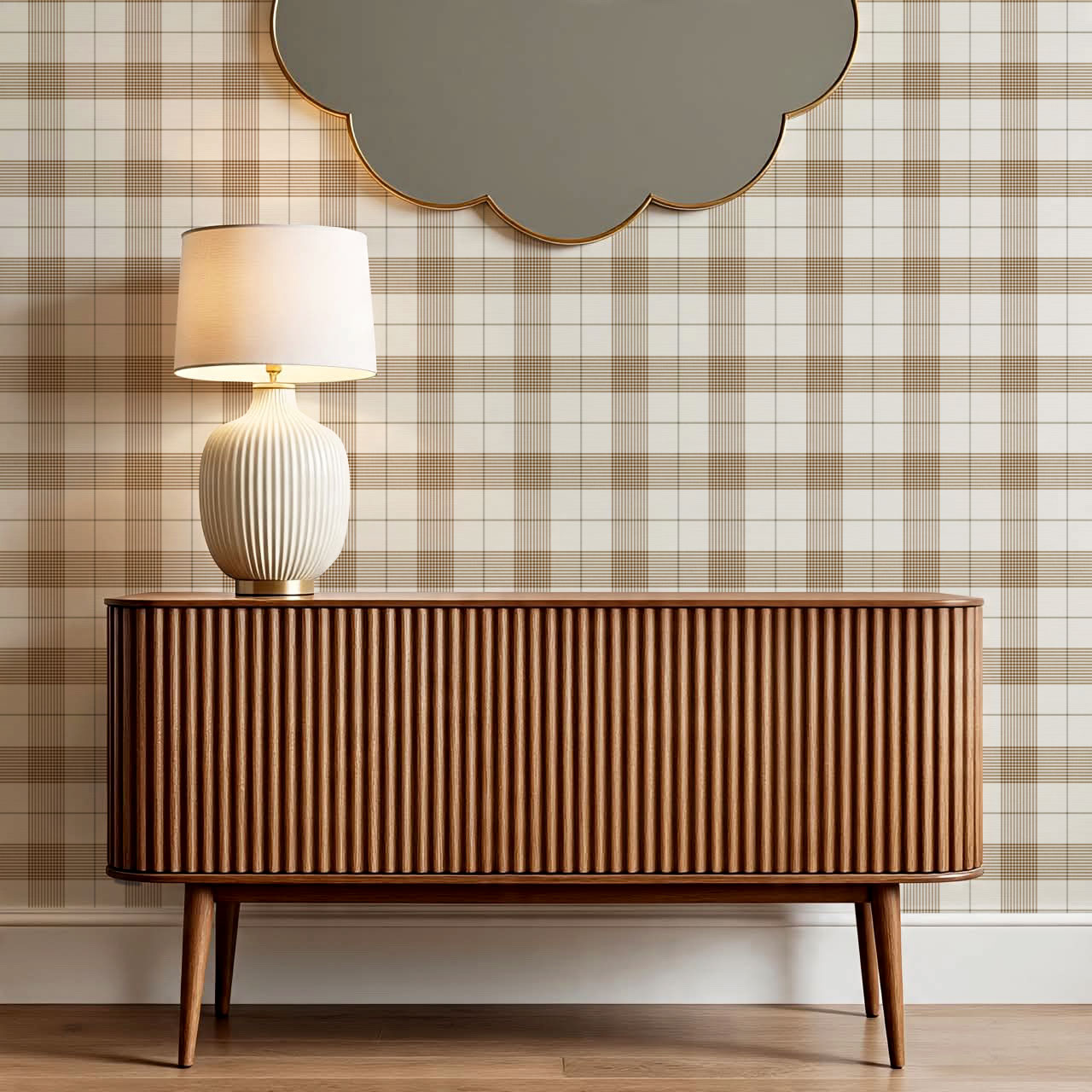 Elodie Taupe Plaid Gingham Tartan Wallpaper
