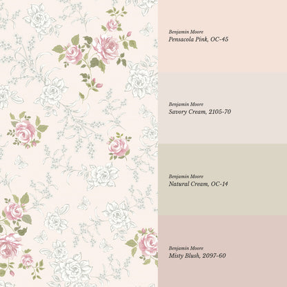 Elora Romantic Spring Roses Blush Cream Wallpaper