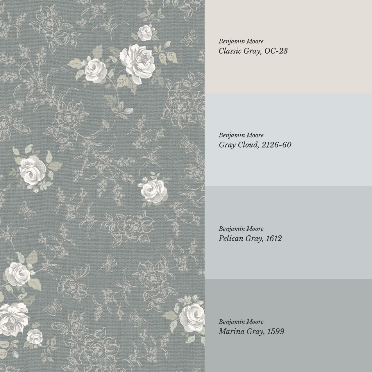 Elora Romantic Spring Roses Slate Wallpaper