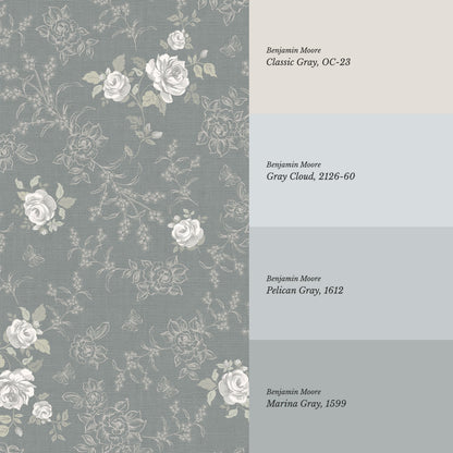 Elora Romantic Spring Roses Slate Wallpaper