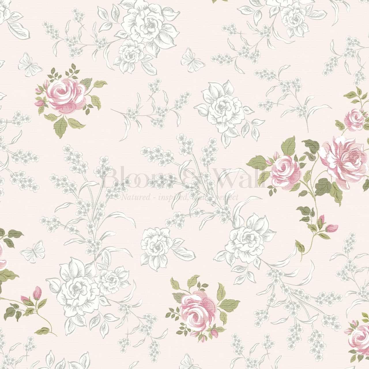 Elora Romantic Spring Roses Blush Cream Wallpaper