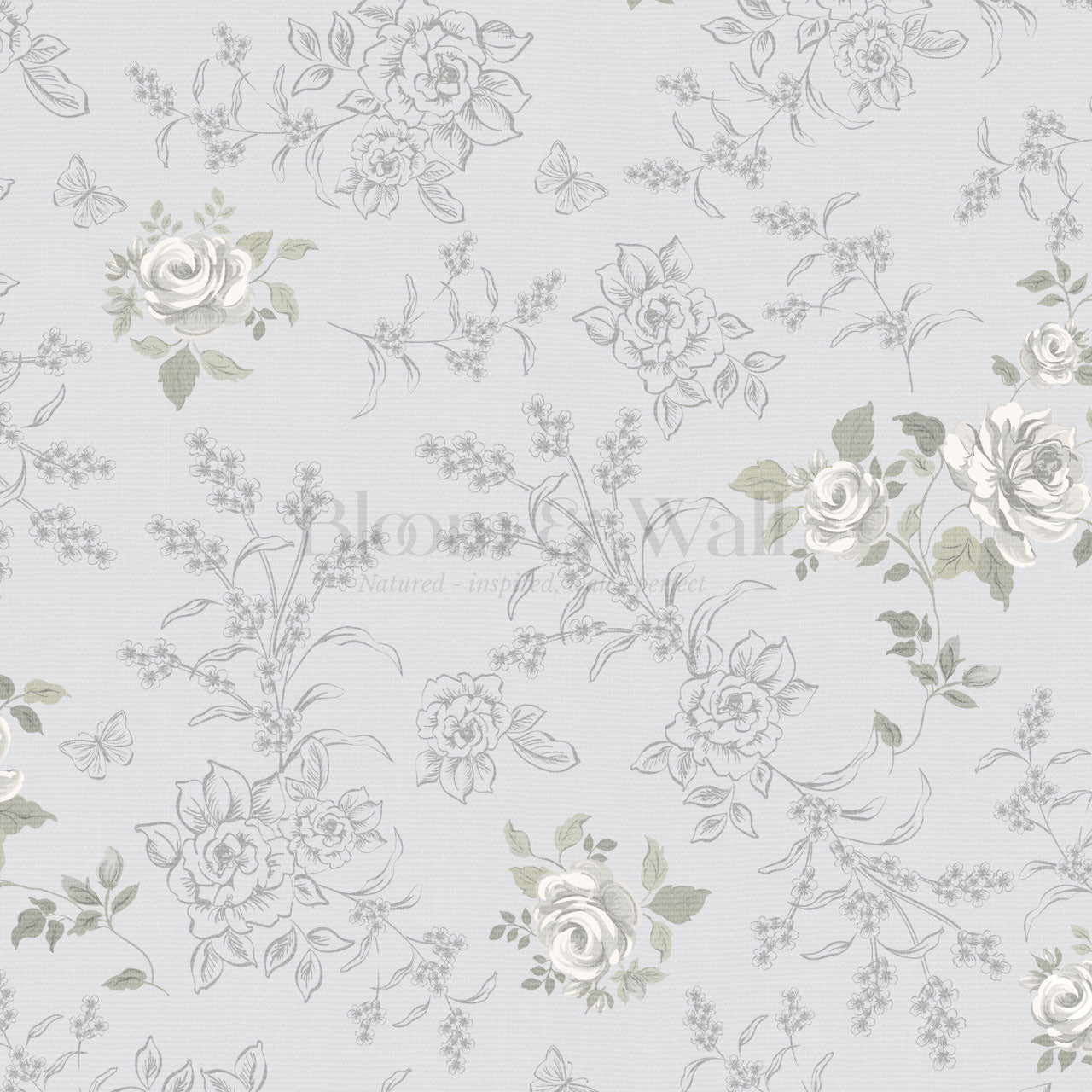 Elora Romantic Spring Roses Pale Sky Wallpaper