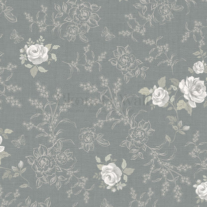 Elora Romantic Spring Roses Slate Wallpaper