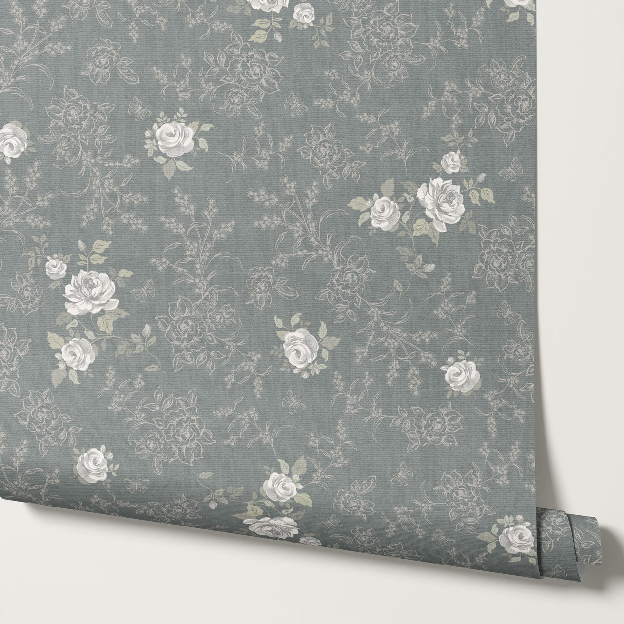Elora Romantic Spring Roses Slate Wallpaper