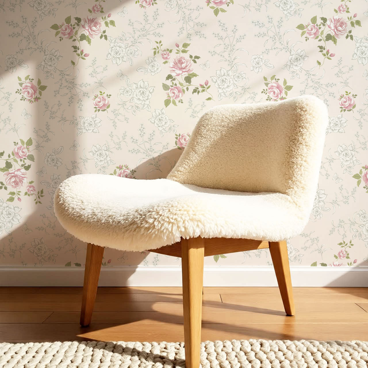 Elora Romantic Spring Roses Blush Cream Wallpaper