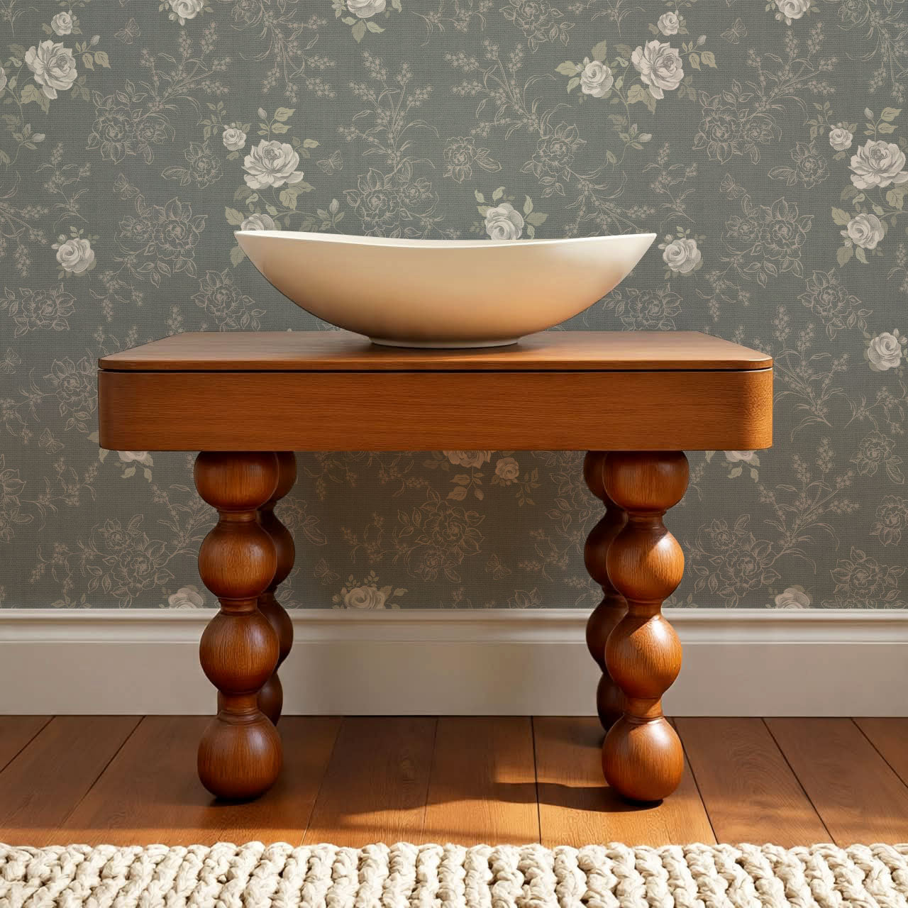 Elora Romantic Spring Roses Slate Wallpaper