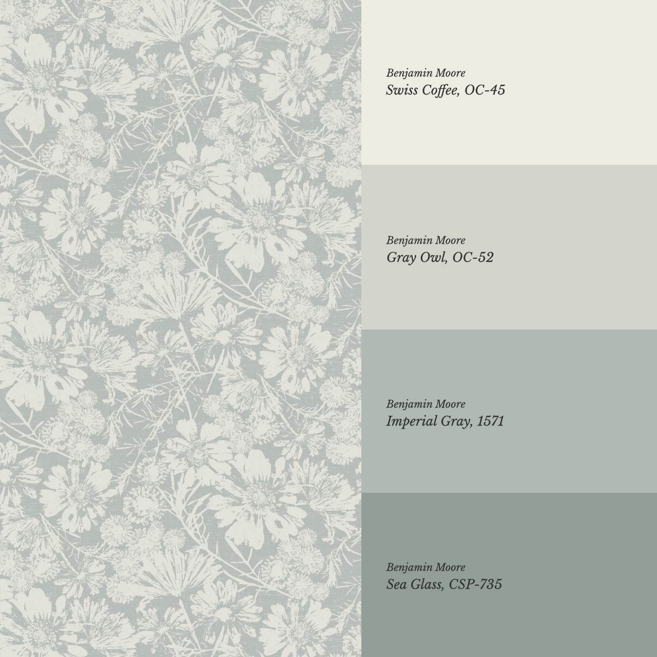 Elowyn Tossed Blooms Dove Gray Wallpaper