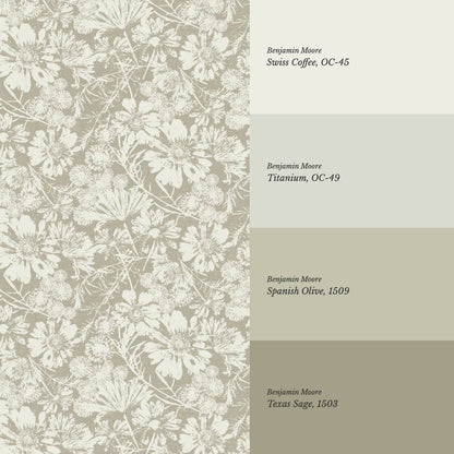 Elowyn Tossed Blooms Olive Wallpaper