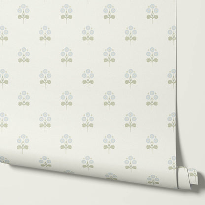 Elowynne Springtime Trellis Sage Sky Wallpaper