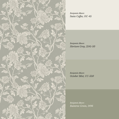 Elsie Wild Chrysanthemum Vintage Sage Wallpaper