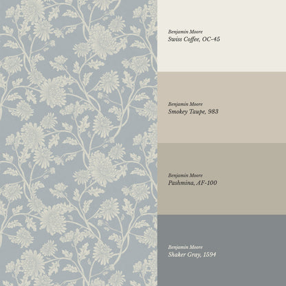 Elsie Wild Chrysanthemum Vintage Blue Wallpaper