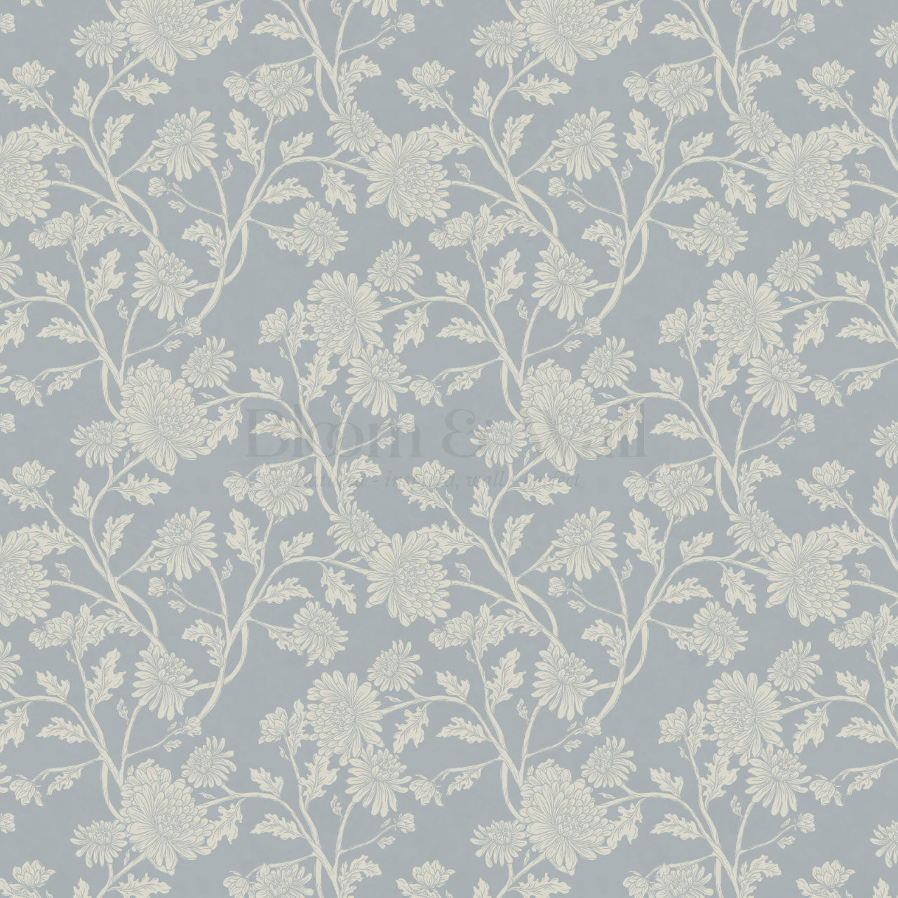 Elsie Wild Chrysanthemum Vintage Blue Wallpaper