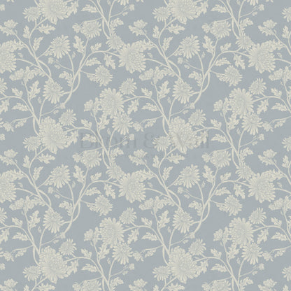 Elsie Wild Chrysanthemum Vintage Blue Wallpaper