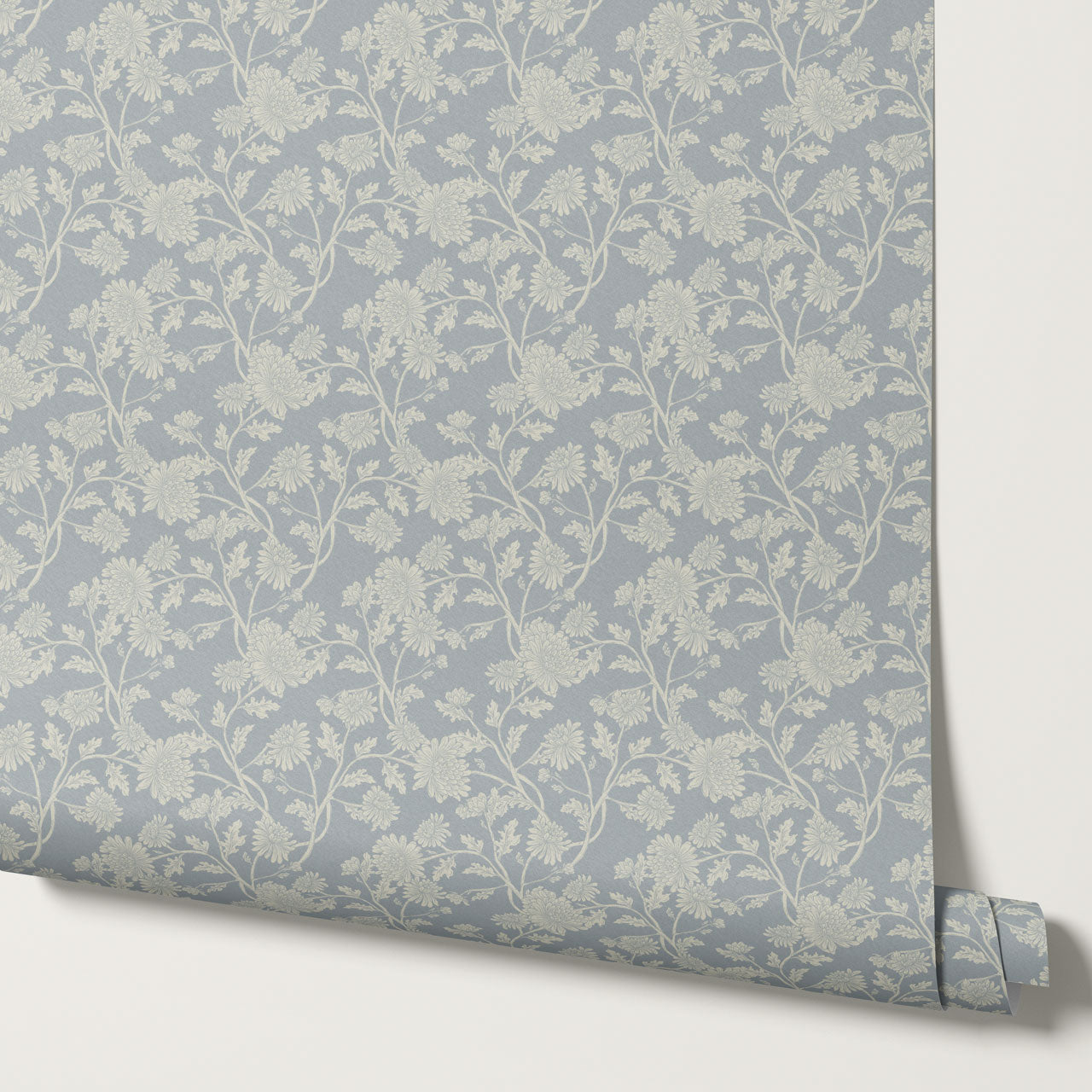 Elsie Wild Chrysanthemum Vintage Blue Wallpaper