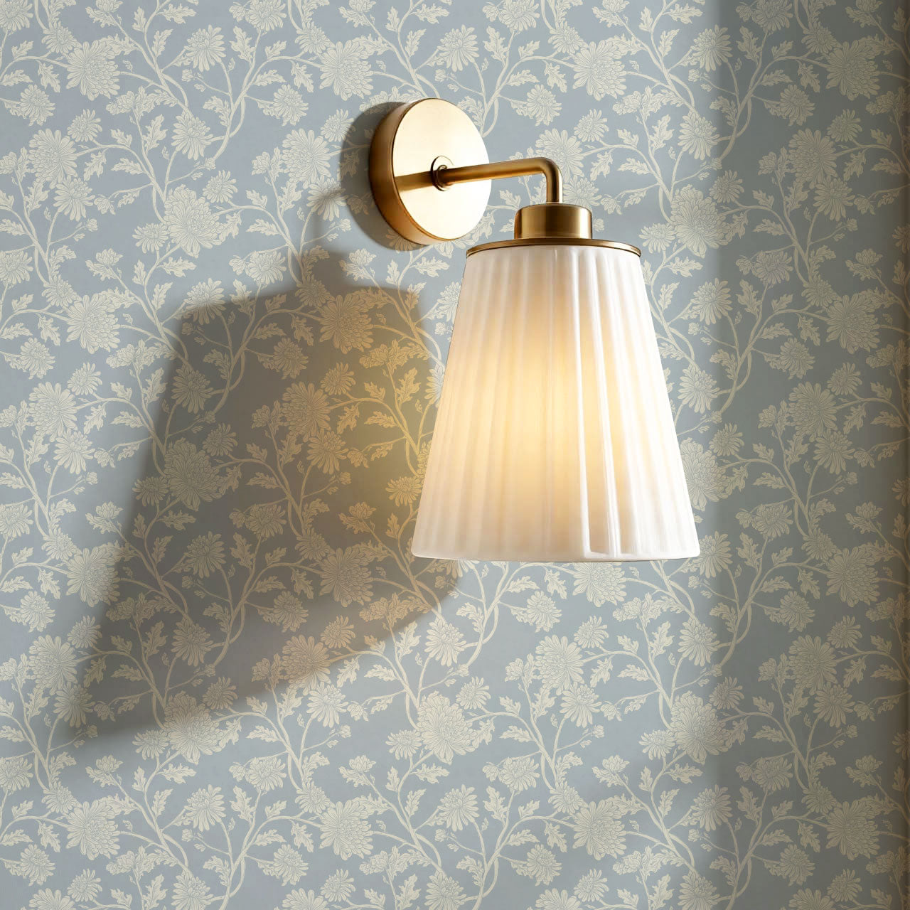 Elsie Wild Chrysanthemum Vintage Blue Wallpaper