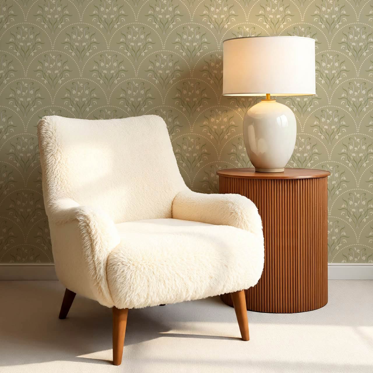 Eluta Snowdrop Scallops Sage Wallpaper