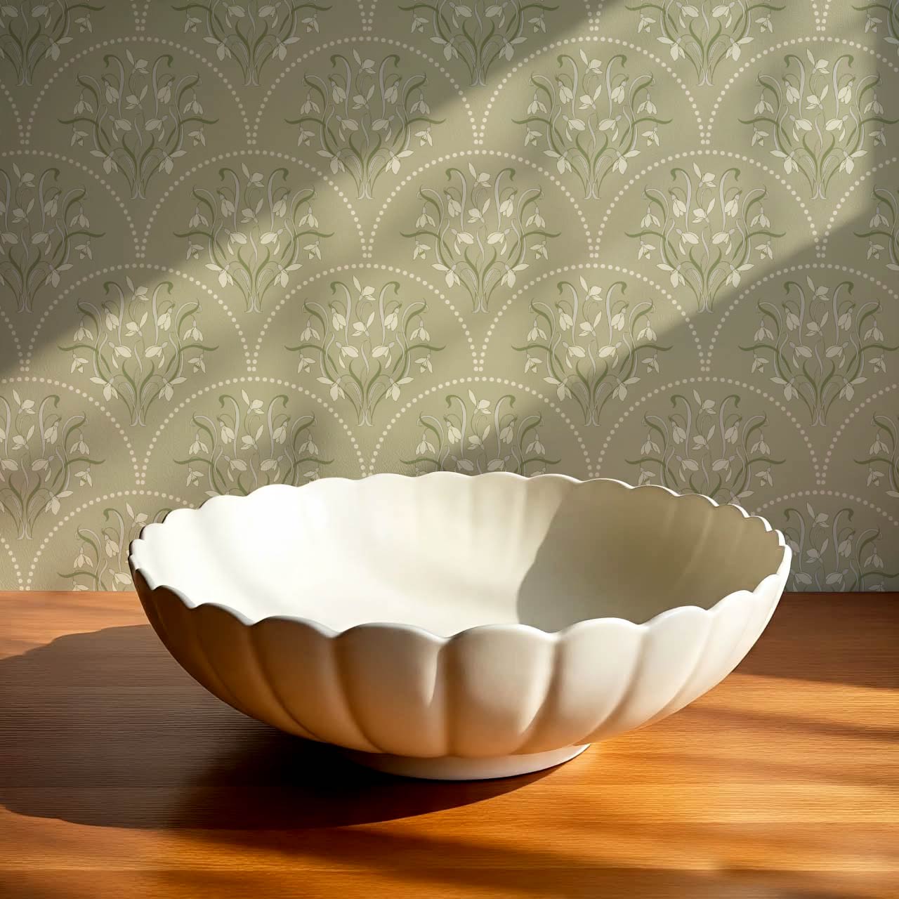 Eluta Snowdrop Scallops Sage Wallpaper