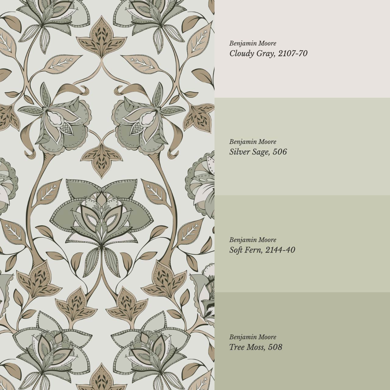 Elvia Ornate Floral Sage Brown Wallpaper