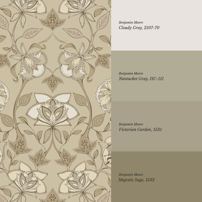Elvia Ornate Floral Tan Almond Wallpaper