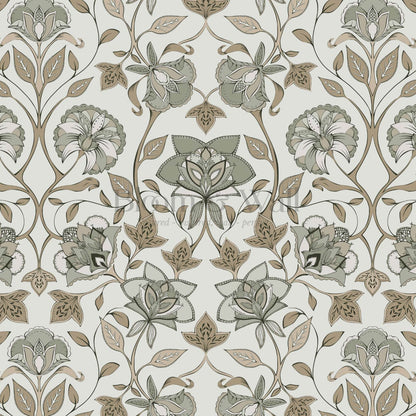 Elvia Ornate Floral Sage Brown Wallpaper