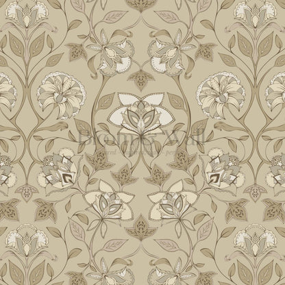 Elvia Ornate Floral Tan Almond Wallpaper