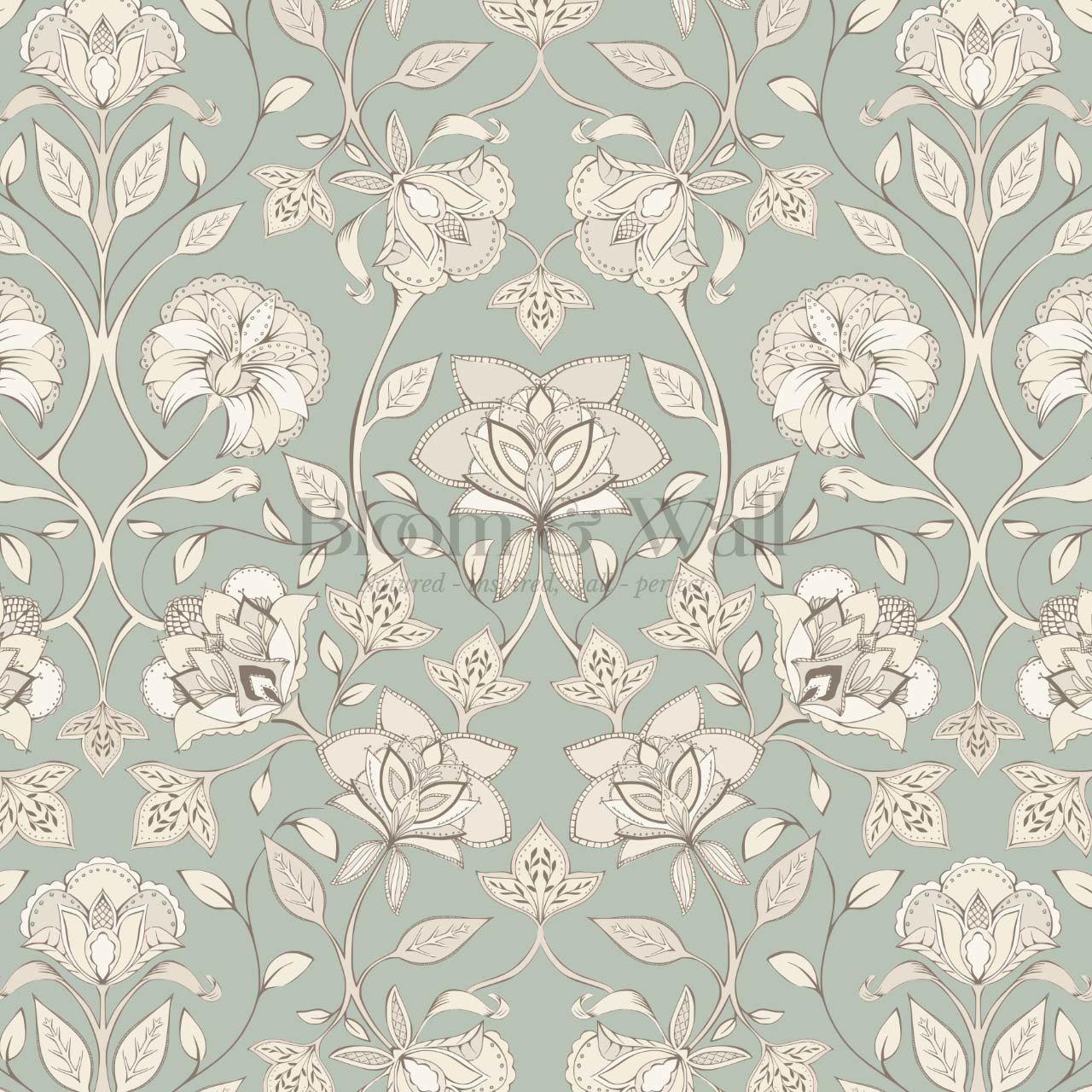 Elvia Ornate Floral Sage Light Stone Wallpaper