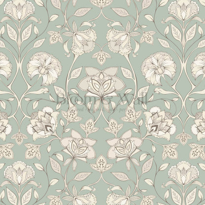 Elvia Ornate Floral Sage Light Stone Wallpaper