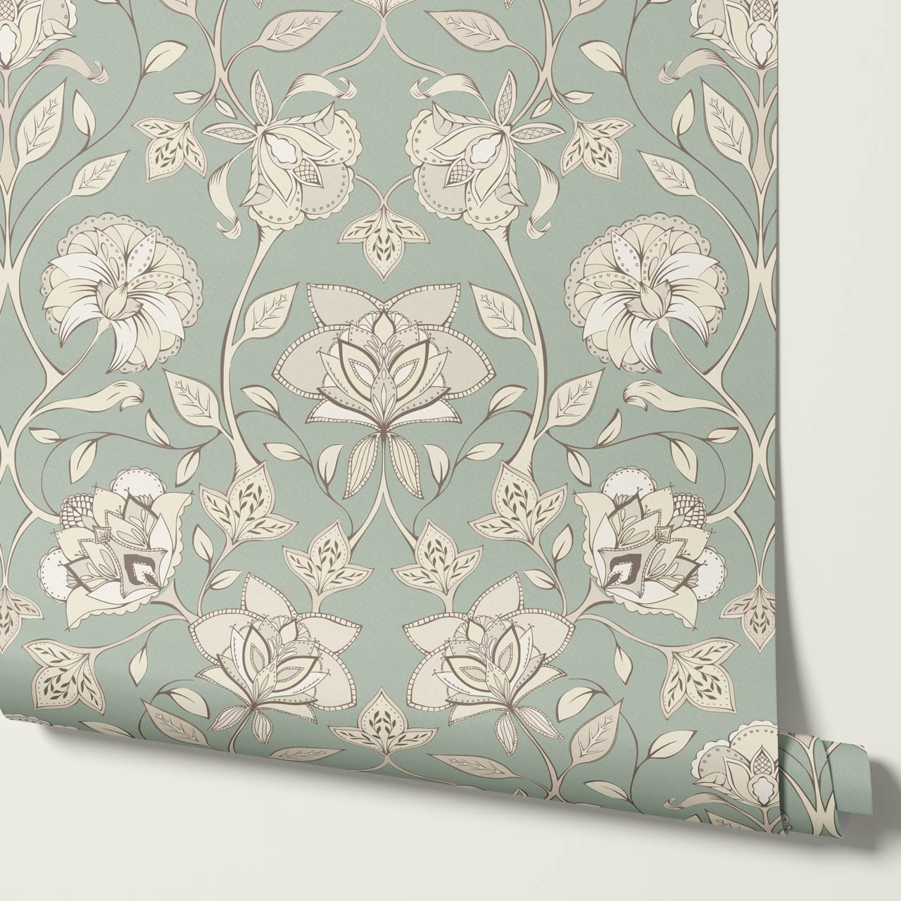 Elvia Ornate Floral Sage Light Stone Wallpaper