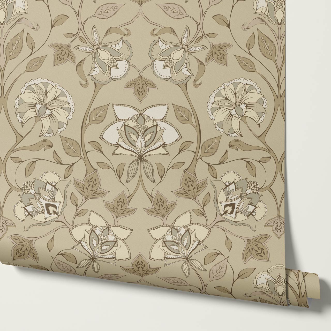 Elvia Ornate Floral Tan Almond Wallpaper