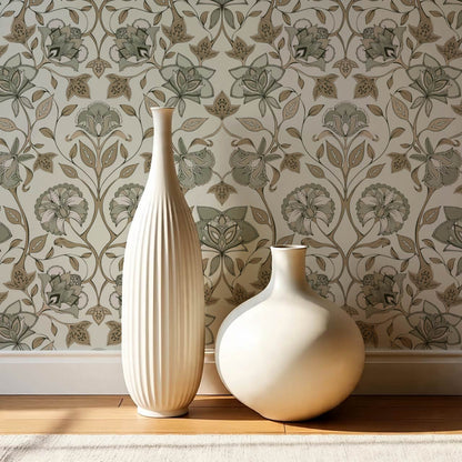Elvia Ornate Floral Sage Brown Wallpaper