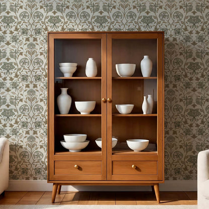 Elvia Ornate Floral Sage Brown Wallpaper