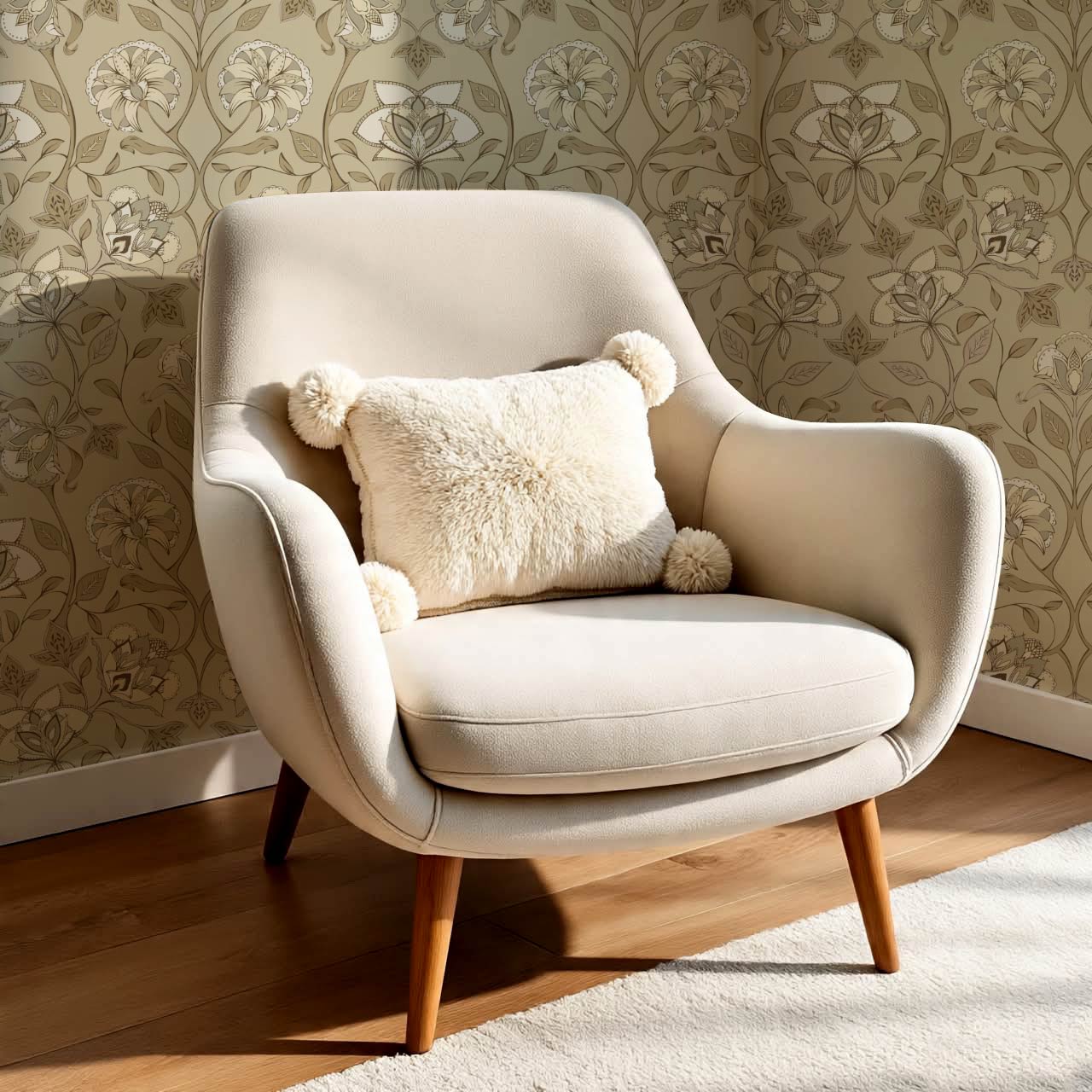 Elvia Ornate Floral Tan Almond Wallpaper