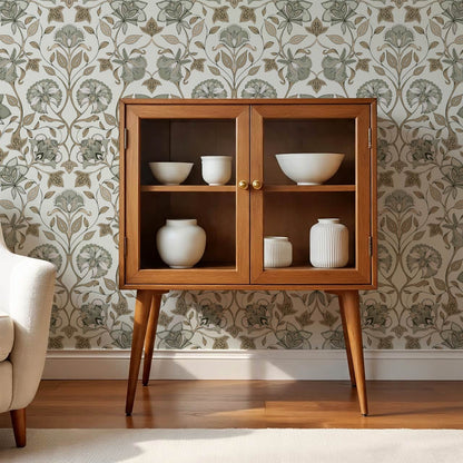 Elvia Ornate Floral Sage Brown Wallpaper
