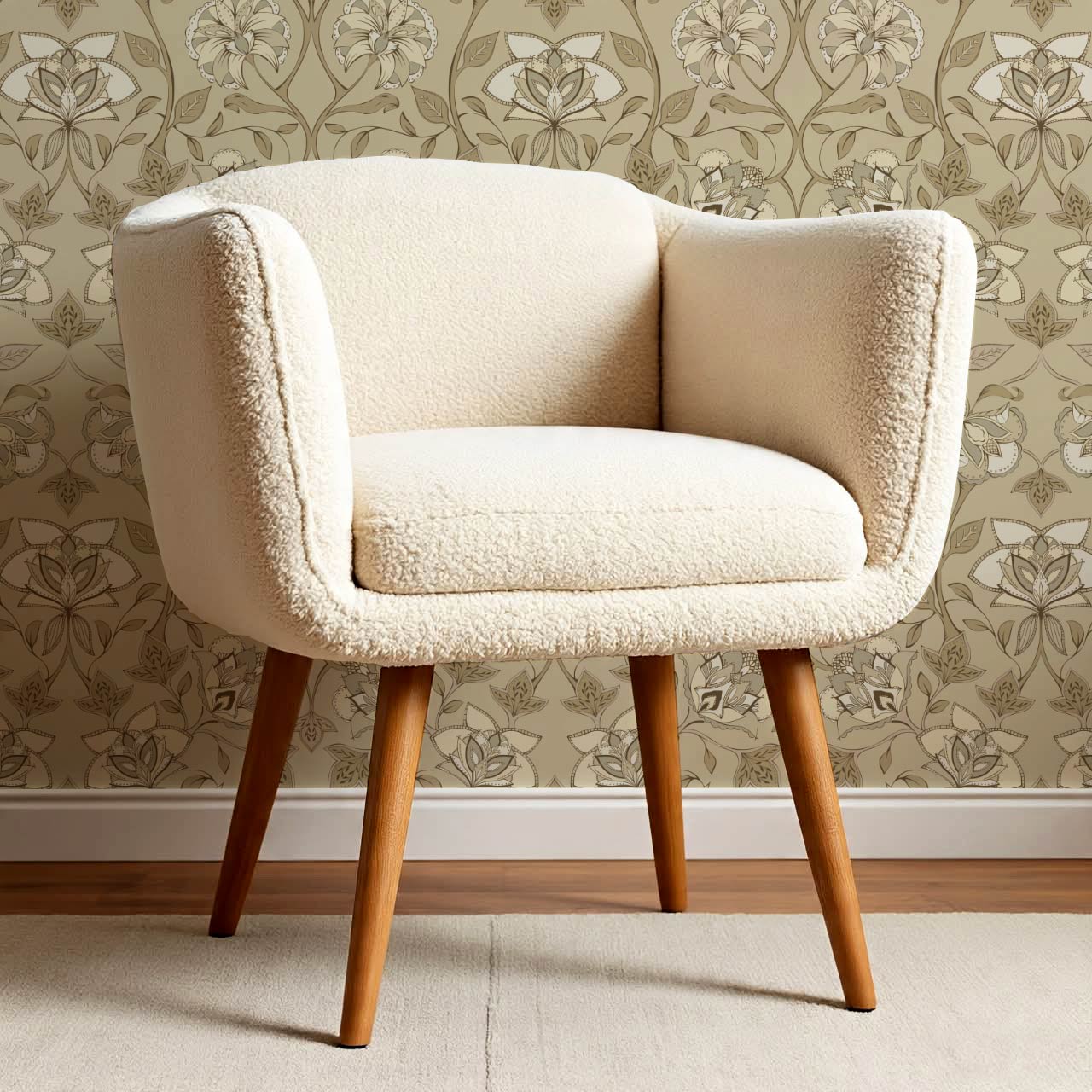 Elvia Ornate Floral Tan Almond Wallpaper