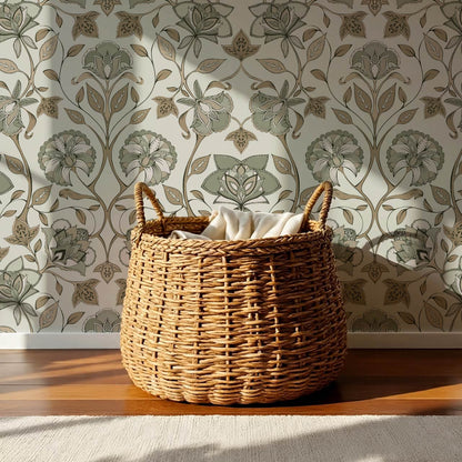 Elvia Ornate Floral Sage Brown Wallpaper