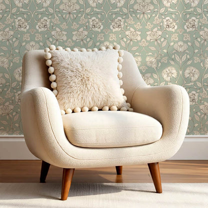 Elvia Ornate Floral Sage Light Stone Wallpaper