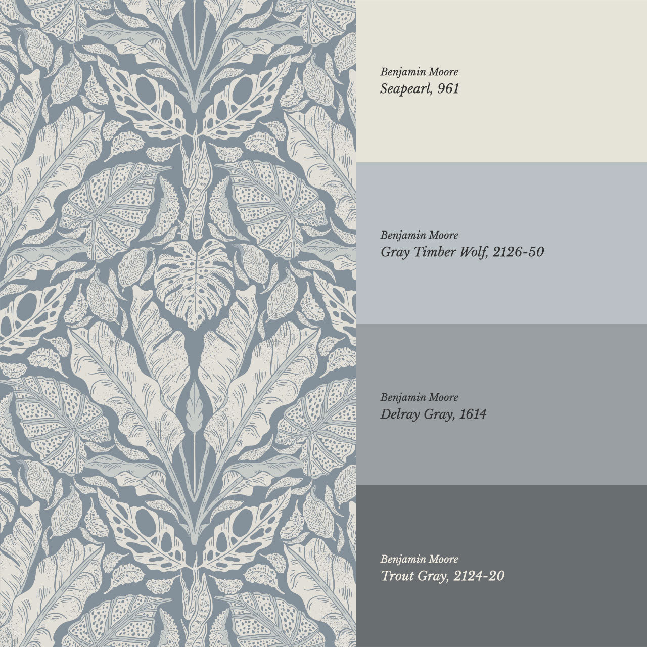 Elvie Tropic Heritage French Blue Wallpaper