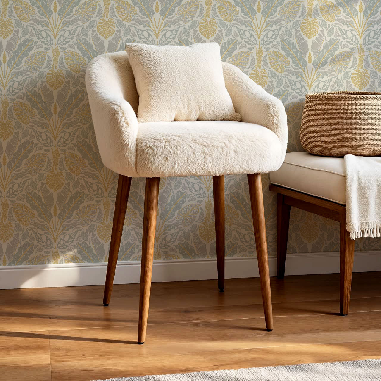 Elvie Tropic Heritage Gold Sage Wallpaper