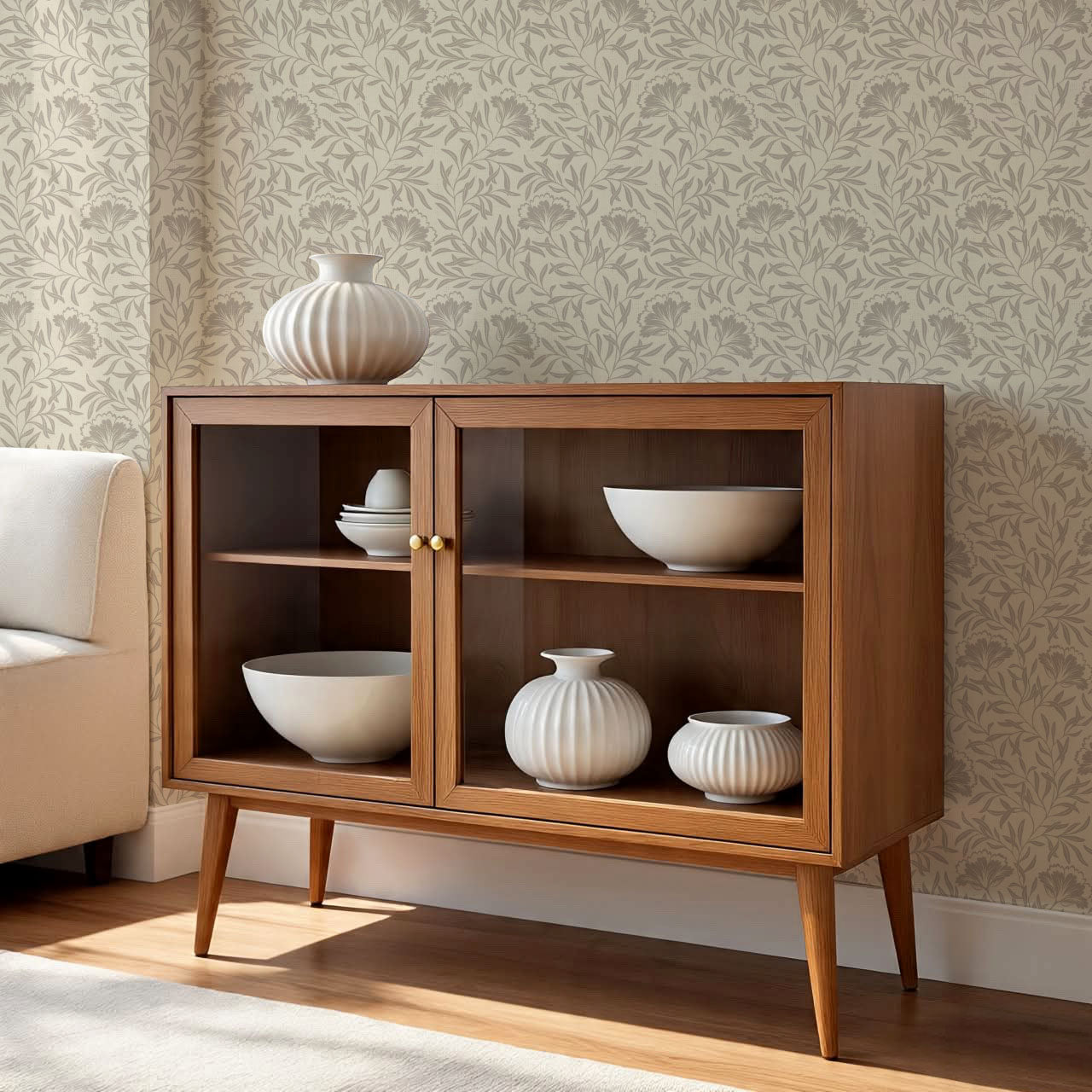 Emerson Bloom Vines Harbor Beige Wallpaper