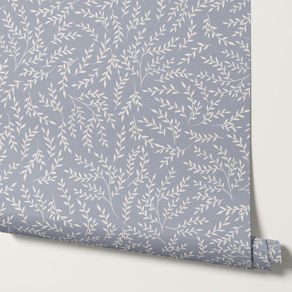 Emery Leaf & Vine Chambray Blue Wallpaper