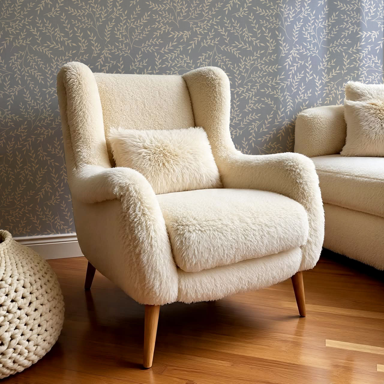 Emery Leaf & Vine Chambray Blue Wallpaper