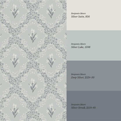 Emilia Heritage Bloom Slate Silver Wallpaper