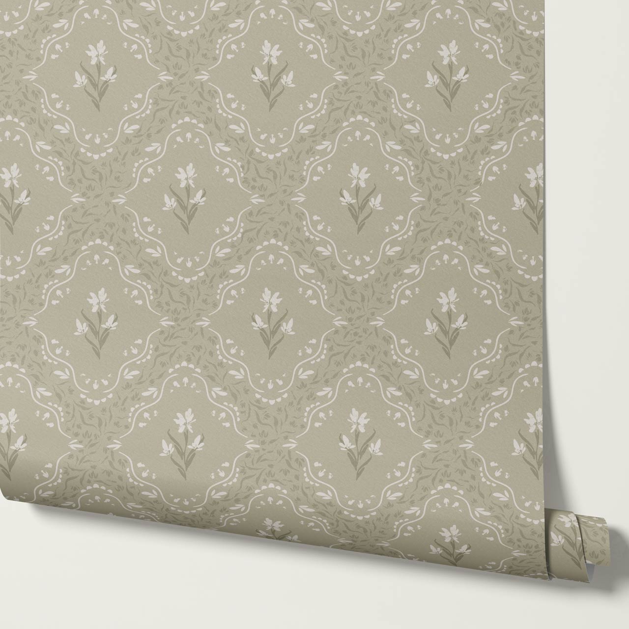 Emilia Heritage Bloom Olive Wallpaper