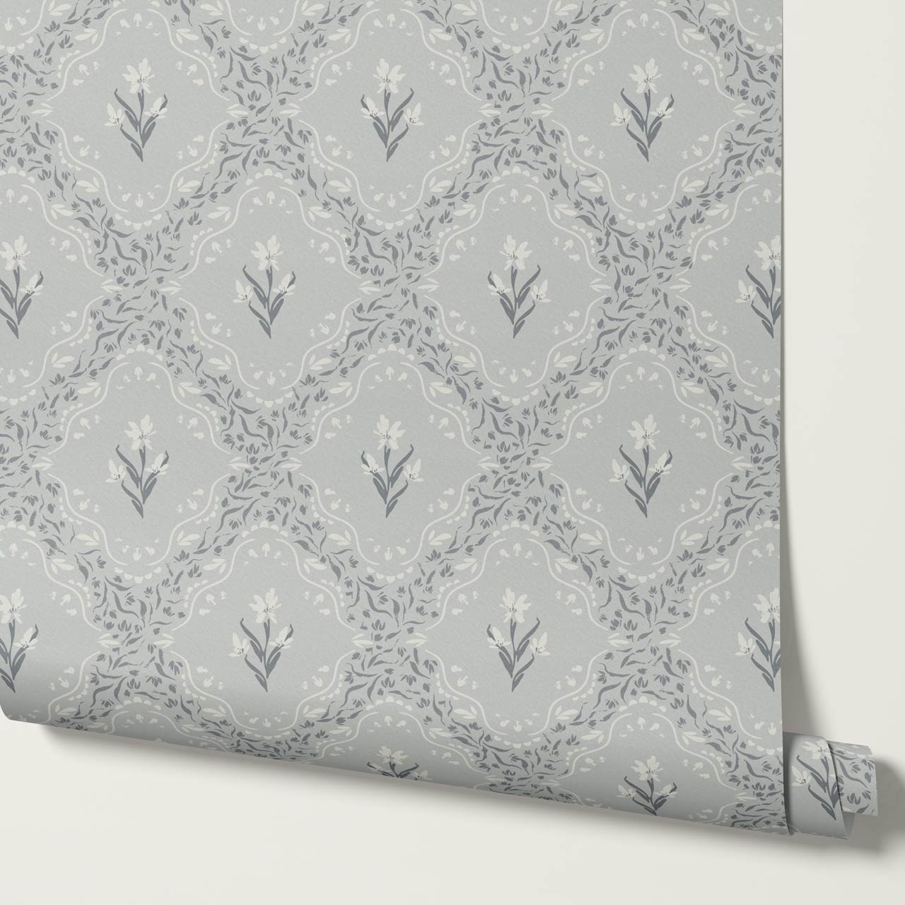 Emilia Heritage Bloom Slate Silver Wallpaper
