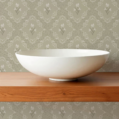 Emilia Heritage Bloom Olive Wallpaper